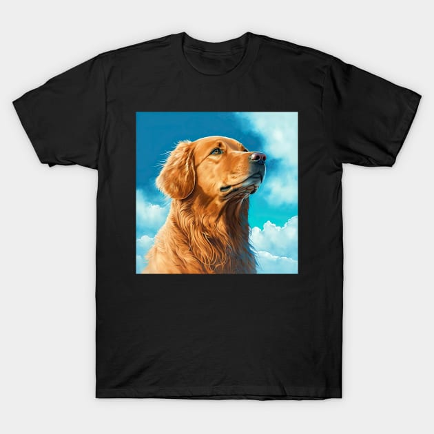 Golden Retriever Curious Dog Open Sky Illustration T-Shirt by unrealartwork
